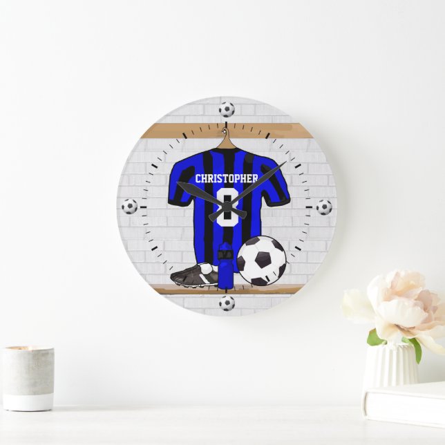 Customizable Soccer Shirt (black and red ) Large Clock (Home)