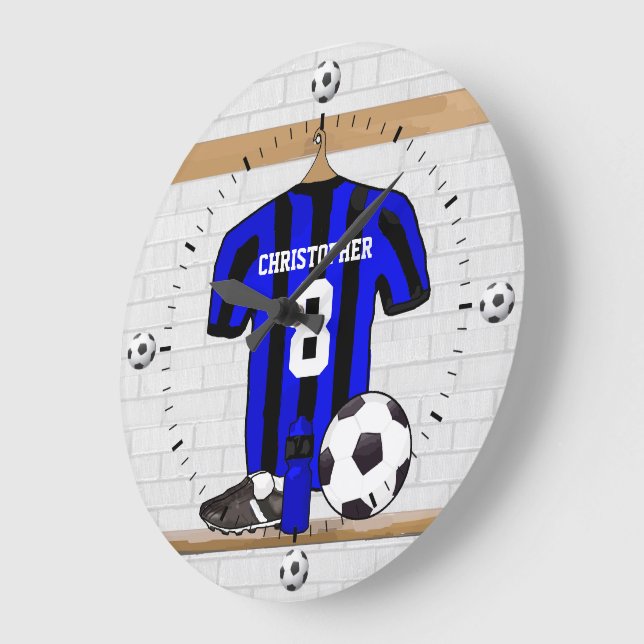 Customizable Soccer Shirt (blue and black ) Large Clock (Angle)