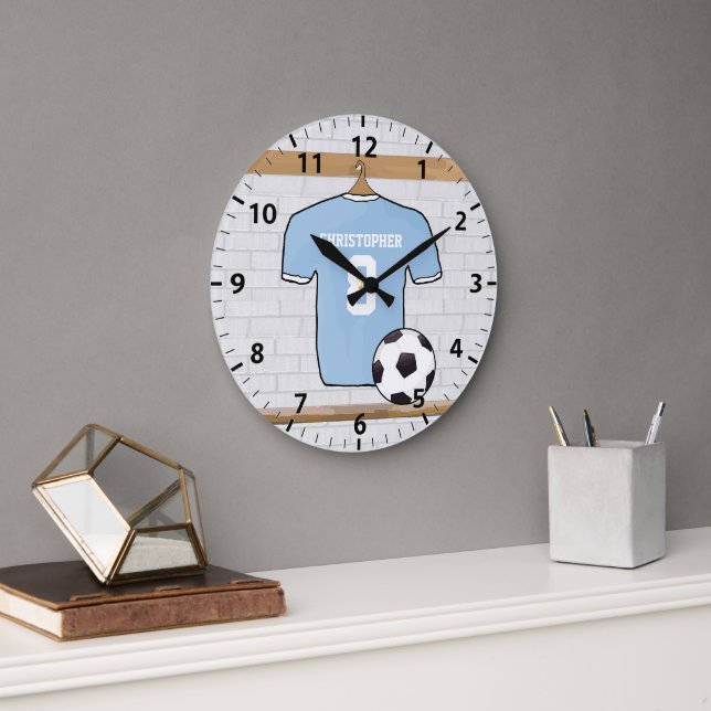 Customizable Soccer Shirt  Sky Blue and White Large Clock (Office)