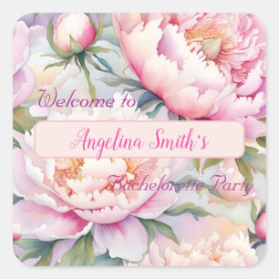 Customizable Soft Pink Peony Bachelorette Party Square Sticker