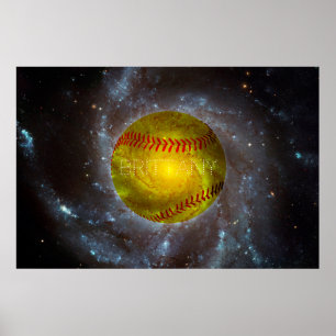 Customizable Softball in Space Galactic Poster
