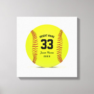 Customizable Softball Yellow Red and Black Sport Canvas Print