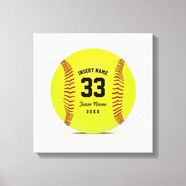Customizable Softball Yellow Red and Black Sport Canvas Print (Front)