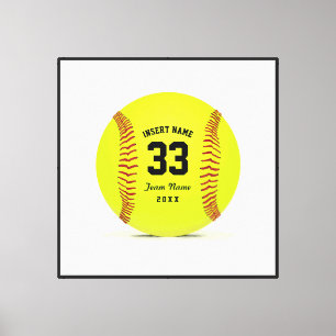 Customizable Softball Yellow Red and Black Sport Canvas Print