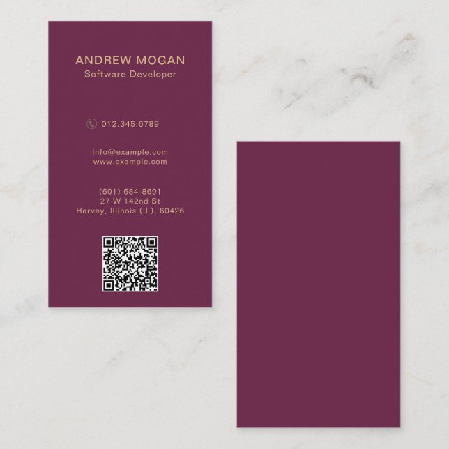 Customizable Software Developer Burgundy Colour Business Card (Front/Back)