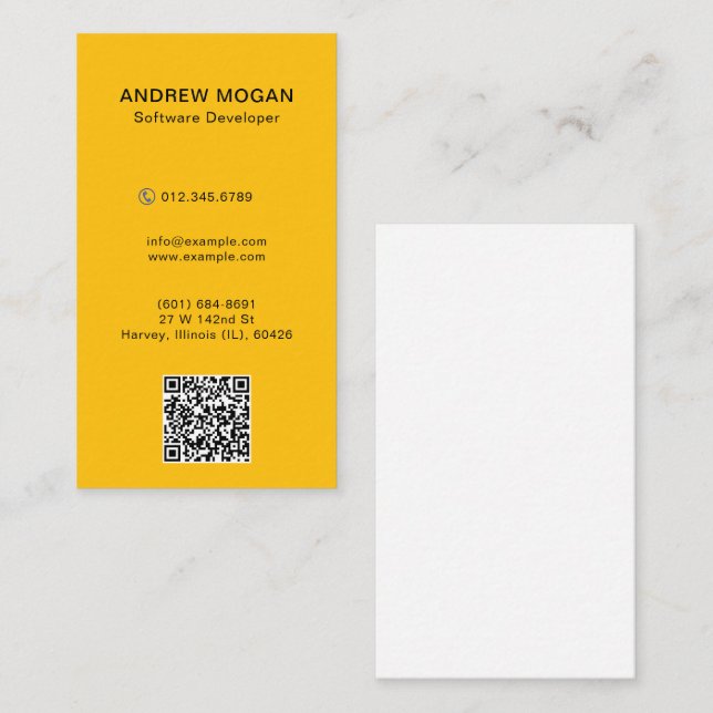 Customizable Software Developer Orange Colour Business Card (Front/Back)