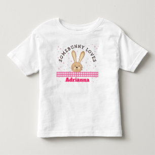 Customizable Somebunny Loves You Pink Kids Tee