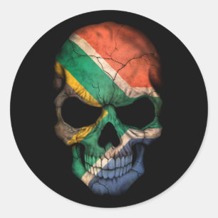 Customizable South African Flag Skull Classic Round Sticker