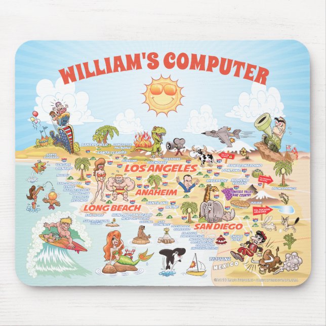 Customizable Southern California Cartoon Mouse Pad (Front)