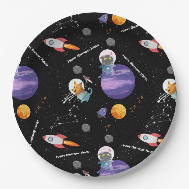 Customizable Space Animals Birthday   Paper Plates (Front)