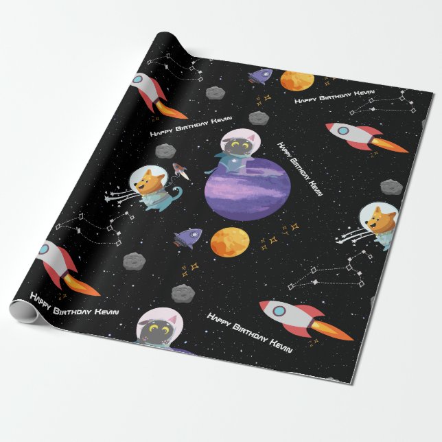 Customizable Space Animals Birthday  Wrapping Pape Wrapping Paper (Unrolled)