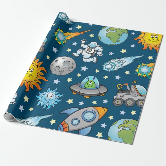 Customizable Space Theme Wrapping Paper (Unrolled)
