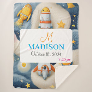 Customizable Space with Name, Monogram & Birthday Sherpa Blanket