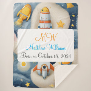 Customizable Space with Name, Monogram & Birthday Sherpa Blanket