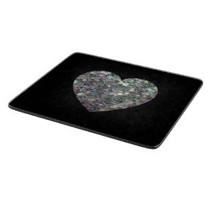 Customizable Sparkly colourful silver mosaic Heart Cutting Board