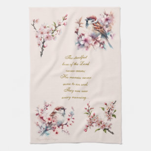 Customizable Sparrow Bible Verse Blush Pink 2 Kitchen Towel