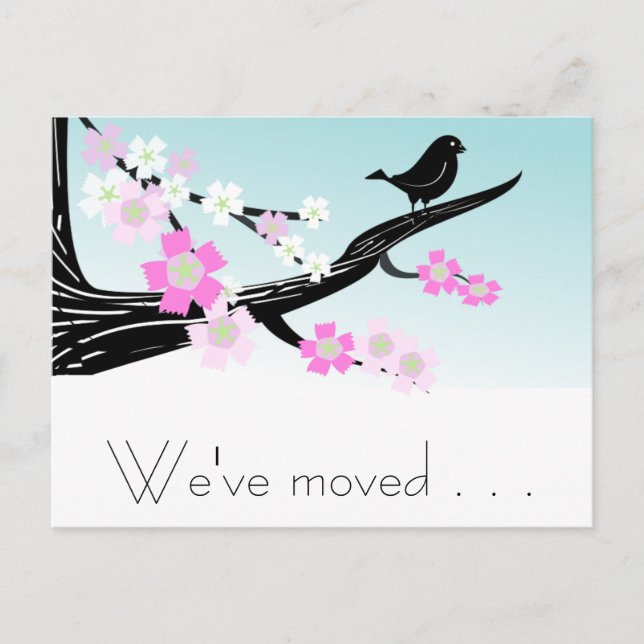 Customizable sparrow bird cherry blossoms graphic announcement postcard (Front)