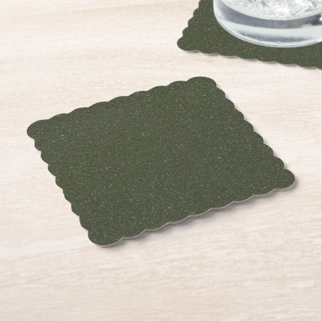 Customizable Speckled Moss Green Paper Coaster (Angled)