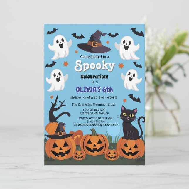 Customizable Spooky Halloween Birthday Party Invitation (Standing Front)
