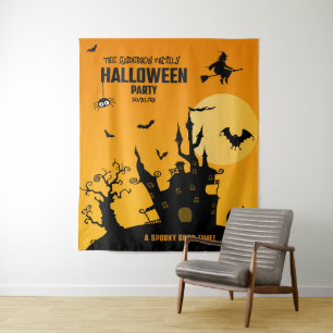 Customizable Spooky House Halloween Party Backdrop Tapestry