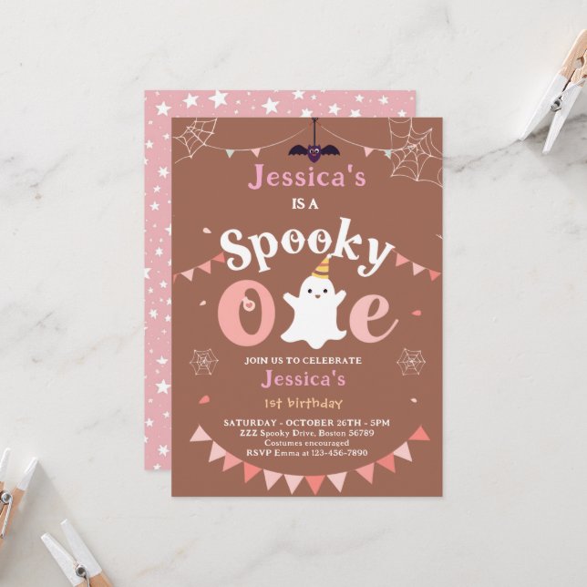 Customizable Spooky One Halloween First Birthday Invitation (Front/Back In Situ)