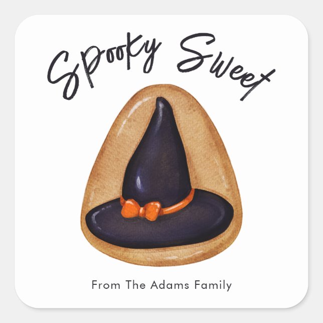 Customizable Spooky Sweet Witch Hat Sugar Cookie Square Sticker (Front)