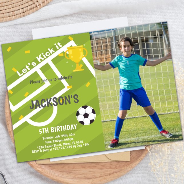 Customizable Sports Party Invitations for Kids (World Cup Light Green Soccer Birthday Invitations)