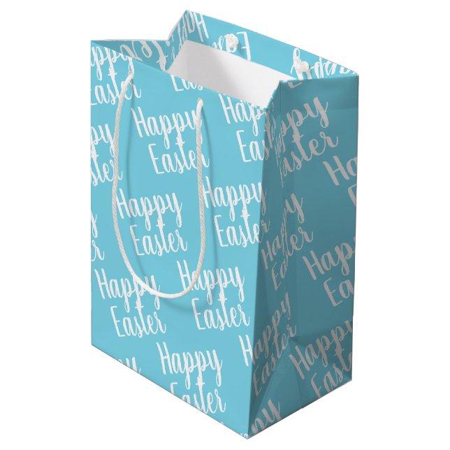 Customizable Spring Favour Happy Easter Light Blue Medium Gift Bag (Back Angled)