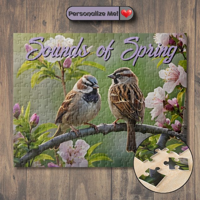 Customizable Spring Sparrows Jigsaw Puzzle (Customizable Spring Sparrows Jigsaw Puzzle)