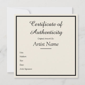 Customizable Square Certificate of Authenticity Card