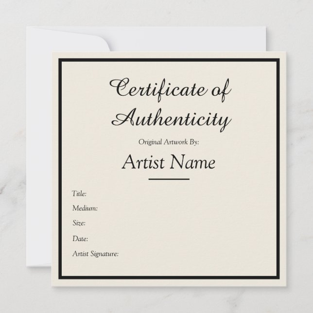 Customizable Square Certificate of Authenticity Card (Front)