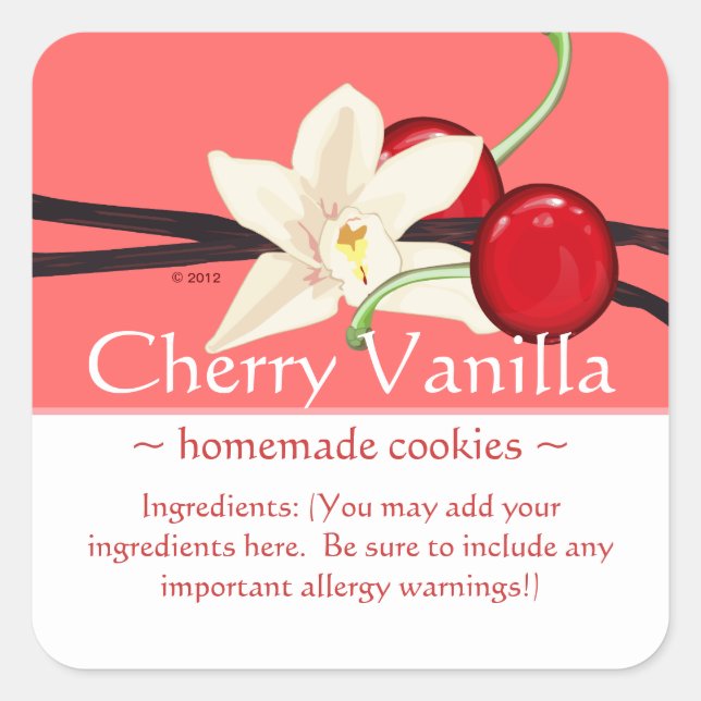 Customizable Square Cherry Vanilla Stickers (Front)