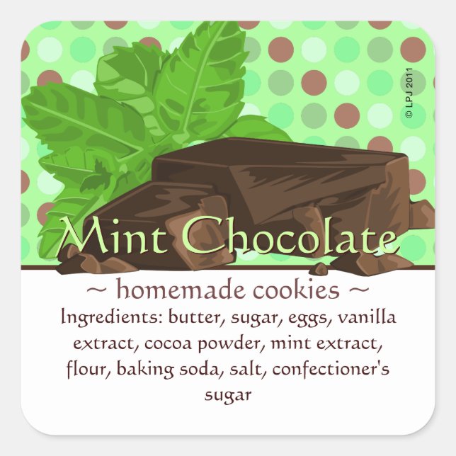 Customizable Square Mint Chocolate Stickers (Front)