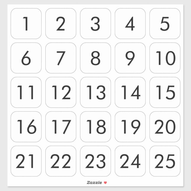 Customizable Square Number Stickers Black on White (Sheet)