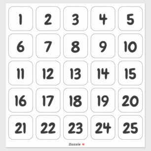 Customizable Square Number Stickers Black on White