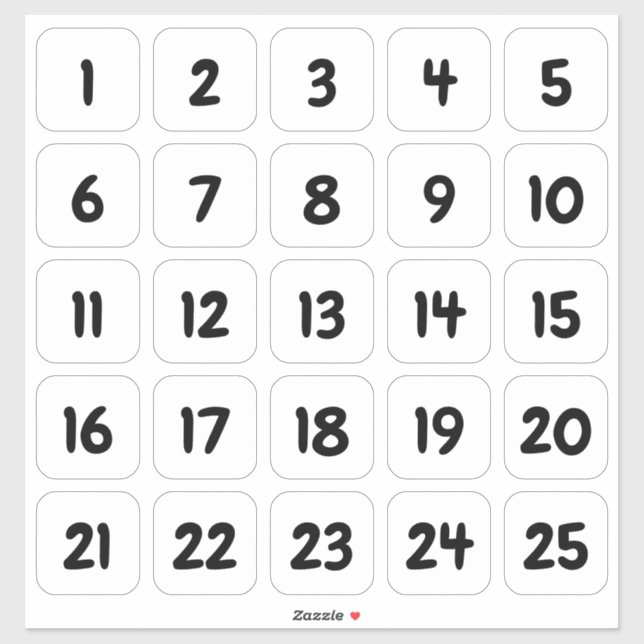 Customizable Square Number Stickers Black on White (Sheet)