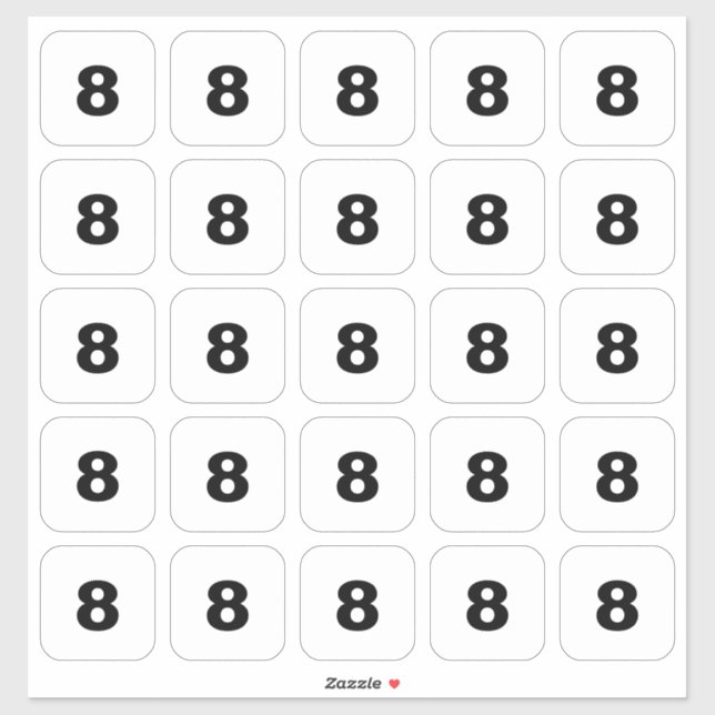 Customizable Square Number Stickers Black on White (Sheet)