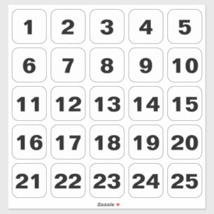 Customizable Square Number Stickers Black on White