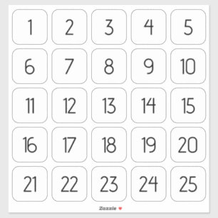 Customizable Square Number Stickers Black on White