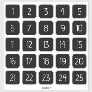 Customizable Square Number Stickers White on Black