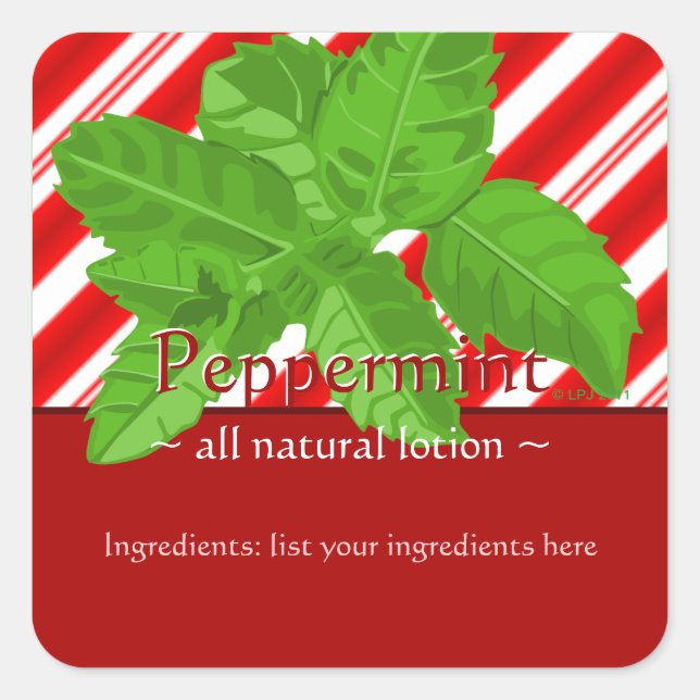 Customizable Square Peppermint Stickers (Front)