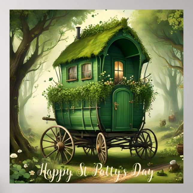 Customizable St Patrick’s Day Boho Gypsy Wagon.    Poster (Front)