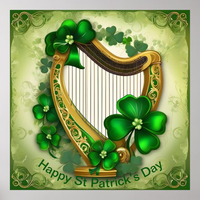 Customizable St Patrick’s Day Harp. St Patty’s Day Poster (Front)