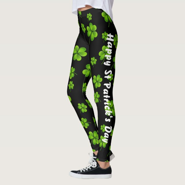 Customizable St. Patrick's Day Shamrock Leggings (Left)