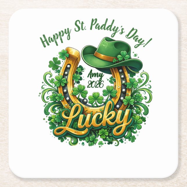 Customizable St. Patrick's Day Square Paper Coaster (Front)