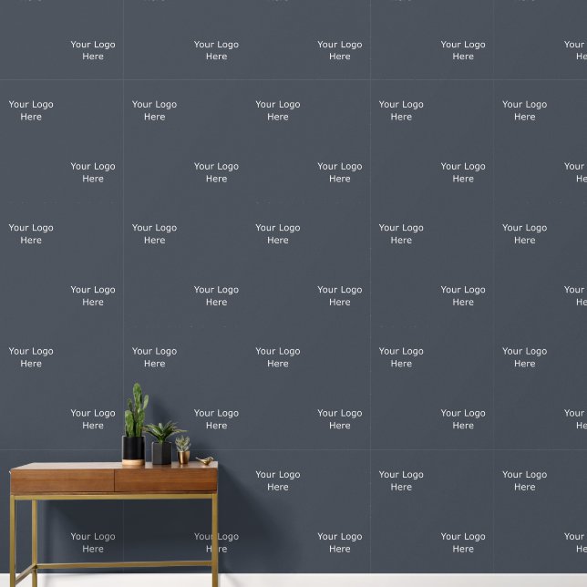 Customizable Staggered Logo Pattern on Bright Grey Wallpaper (Hallway)
