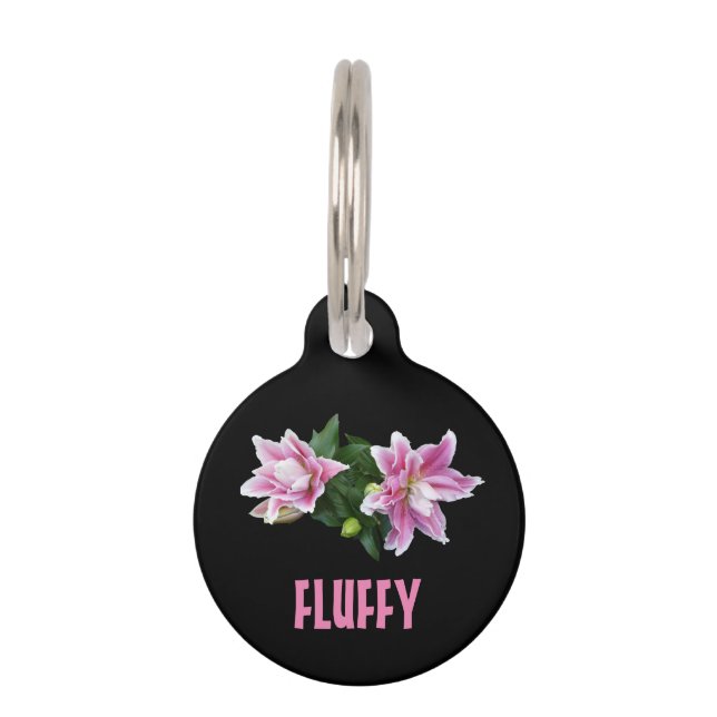 Customizable stargazer oriental pink lilies pet tag (Front)