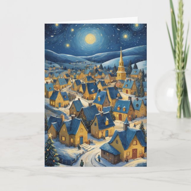 Customizable Starry Night Christmas Art Card (Front)