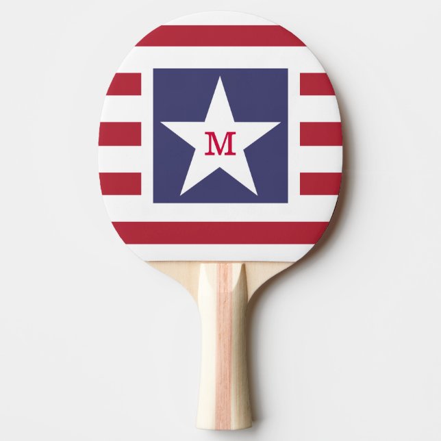 Customizable Stars and Stripes USA Momogram Ping Pong Paddle (Front)
