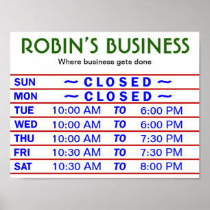 Customizable Store Hours Sign w/ YOUR Store Name!